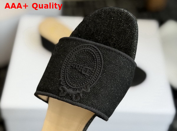 Dior Medaillon Heeled Slide in Black Cotton Denim Replica