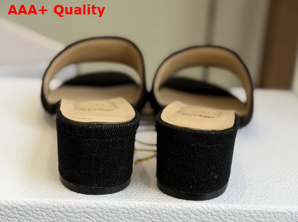Dior Medaillon Heeled Slide in Black Cotton Denim Replica