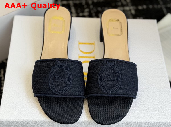 Dior Medaillon Heeled Slide in Blue Cotton Denim Replica