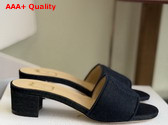 Dior Medaillon Heeled Slide in Blue Cotton Denim Replica