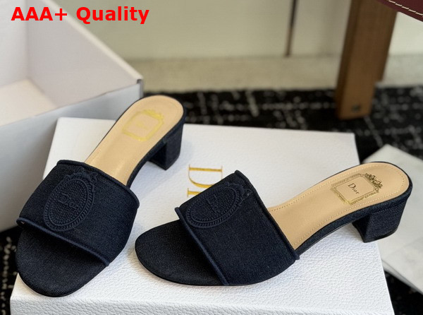 Dior Medaillon Heeled Slide in Blue Cotton Denim Replica