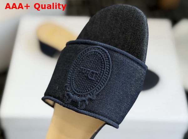Dior Medaillon Heeled Slide in Blue Cotton Denim Replica