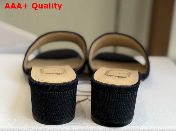Dior Medaillon Heeled Slide in Blue Cotton Denim Replica