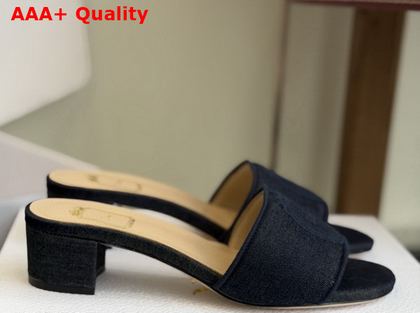 Dior Medaillon Heeled Slide in Blue Cotton Denim Replica
