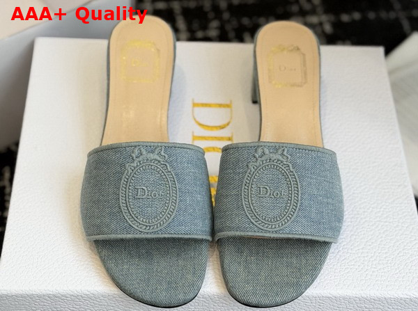 Dior Medaillon Heeled Slide in Light Blue Cotton Denim Replica