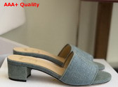 Dior Medaillon Heeled Slide in Light Blue Cotton Denim Replica