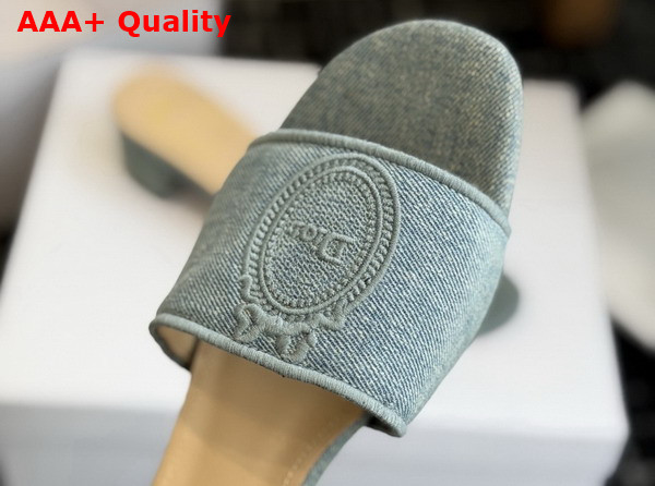 Dior Medaillon Heeled Slide in Light Blue Cotton Denim Replica