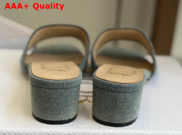 Dior Medaillon Heeled Slide in Light Blue Cotton Denim Replica