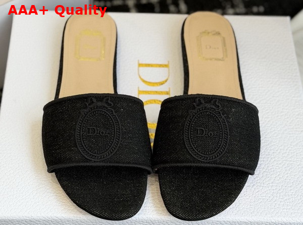 Dior Medaillon Slide in Black Cotton Denim Replica
