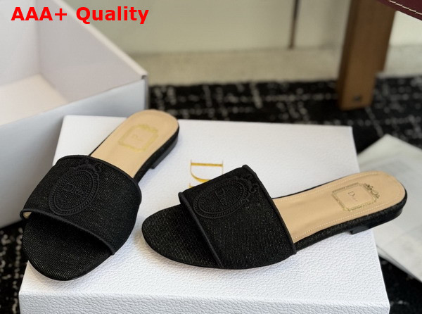 Dior Medaillon Slide in Black Cotton Denim Replica