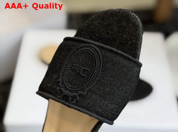 Dior Medaillon Slide in Black Cotton Denim Replica
