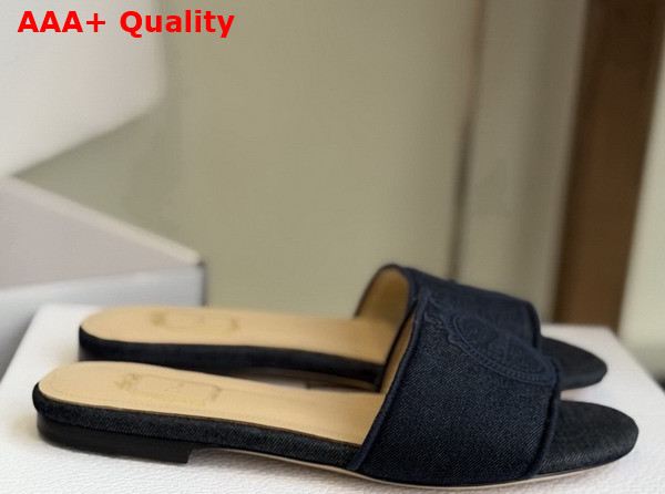 Dior Medaillon Slide in Blue Cotton Denim Replica