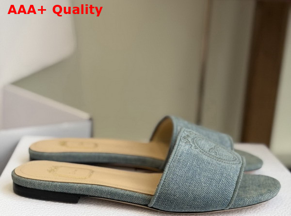 Dior Medaillon Slide in Light Blue Cotton Denim Replica