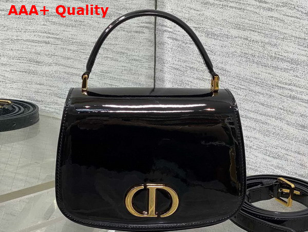 Dior Medium 30 Montaigne Avenue Top Handle Bag in Black Patent Calfskin Replica