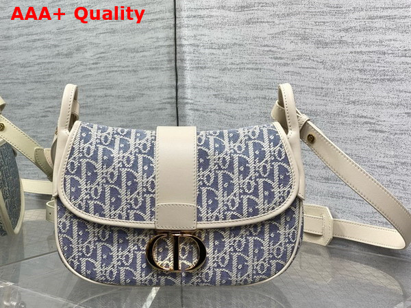Dior Medium 30 Montaigne Satchel Bag Blue Dior Oblique Chambray with Raffia Effect and Light Biscuit Smooth Calfskin Replica