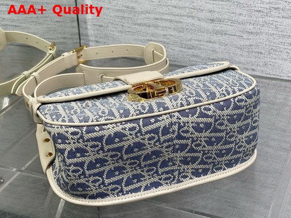 Dior Medium 30 Montaigne Satchel Bag Blue Dior Oblique Chambray with Raffia Effect and Light Biscuit Smooth Calfskin Replica