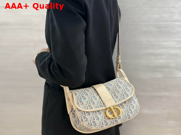 Dior Medium 30 Montaigne Satchel Bag Blue Dior Oblique Chambray with Raffia Effect and Light Biscuit Smooth Calfskin Replica