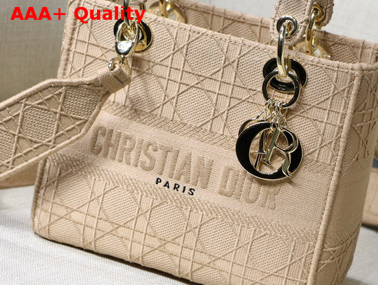 Dior Medium Beige Lady D Lite Embroidered Cannage Bag Replica