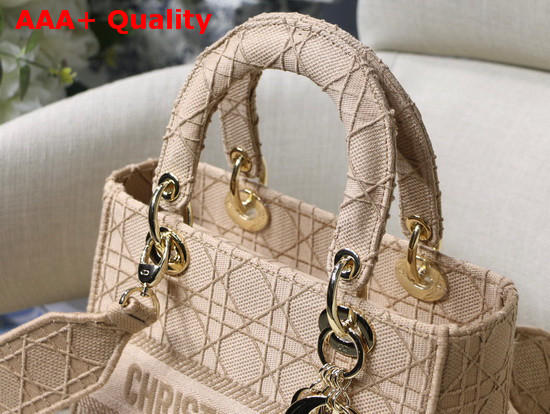 Dior Medium Beige Lady D Lite Embroidered Cannage Bag Replica
