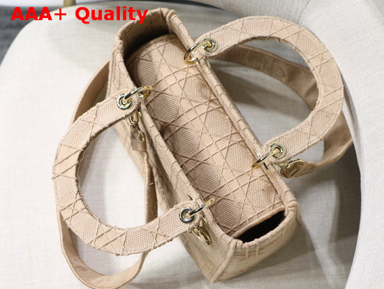 Dior Medium Beige Lady D Lite Embroidered Cannage Bag Replica