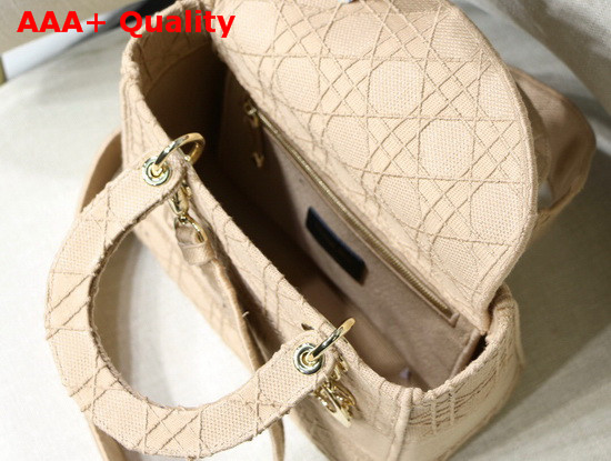 Dior Medium Beige Lady D Lite Embroidered Cannage Bag Replica