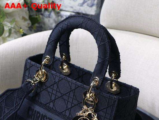 Dior Medium Black Lady D Lite Embroidered Cannage Bag Replica