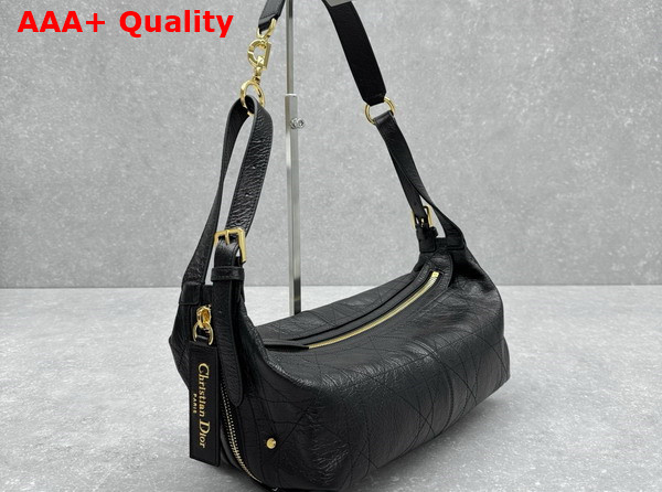 Dior Medium D Journey Bag in Crinkled Calfskin Black Flat Macrocannage Replica