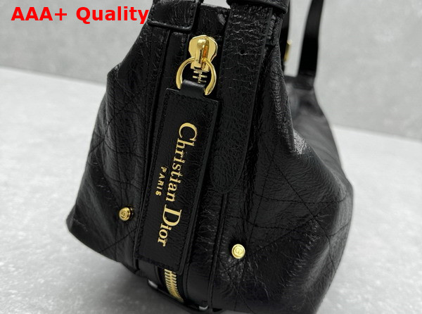 Dior Medium D Journey Bag in Crinkled Calfskin Black Flat Macrocannage Replica