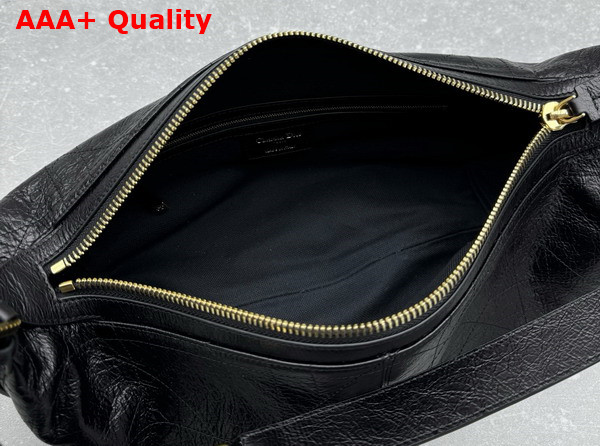 Dior Medium D Journey Bag in Crinkled Calfskin Black Flat Macrocannage Replica
