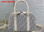 Dior Medium D Vibe Bowling Bag in Blue Dior Oblique Chambray with Raffia Effect and Light Biscuit Smooth Calfskin Replica