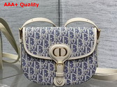 Dior Medium Dior Bobby Bag in Blue Dior Oblique Chambray with Raffia Effect and Light Biscuit Smooth Calfskin Replica