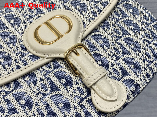 Dior Medium Dior Bobby Bag in Blue Dior Oblique Chambray with Raffia Effect and Light Biscuit Smooth Calfskin Replica