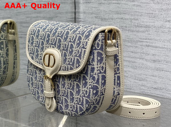 Dior Medium Dior Bobby Bag in Blue Dior Oblique Chambray with Raffia Effect and Light Biscuit Smooth Calfskin Replica