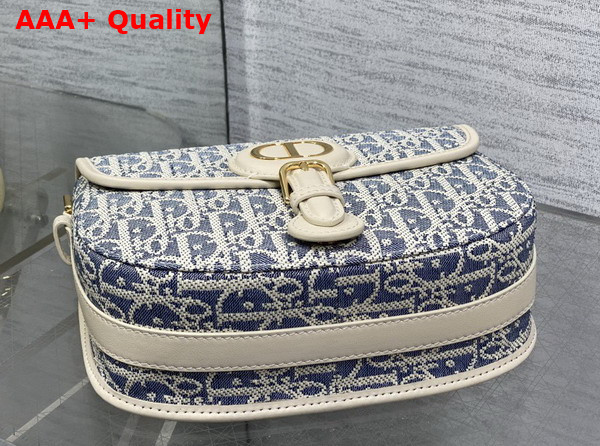 Dior Medium Dior Bobby Bag in Blue Dior Oblique Chambray with Raffia Effect and Light Biscuit Smooth Calfskin Replica