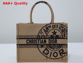 Dior Medium Dior Book Tote Beige Jute Canvas Embroidered with Dior Union Motif Replica