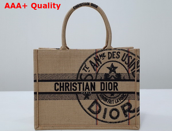 Dior Medium Dior Book Tote Beige Jute Canvas Embroidered with Dior Union Motif Replica