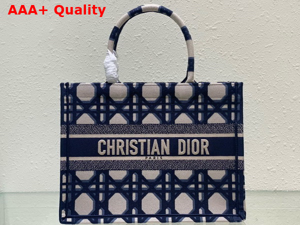 Dior Medium Dior Book Tote Beige and Blue Macrocannage Embroidery Replica