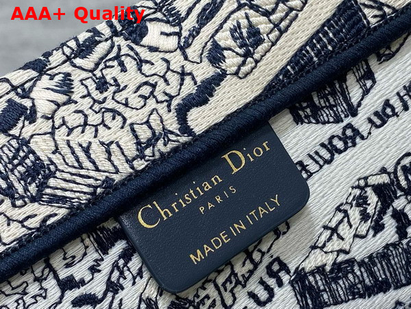 Dior Medium Dior Book Tote Beige and Navy Blue Plan de Paris Embroidery Replica