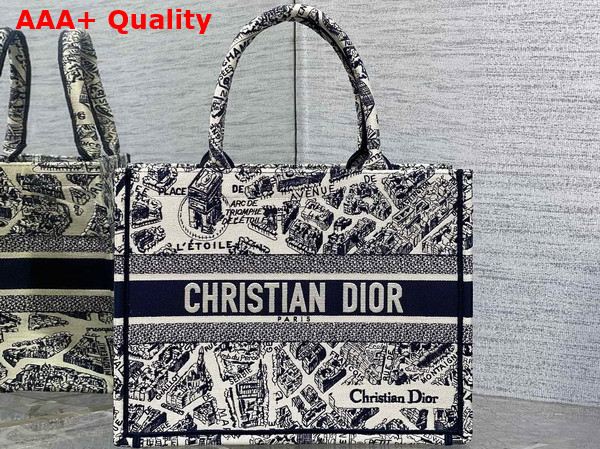 Dior Medium Dior Book Tote Beige and Navy Blue Plan de Paris Embroidery Replica