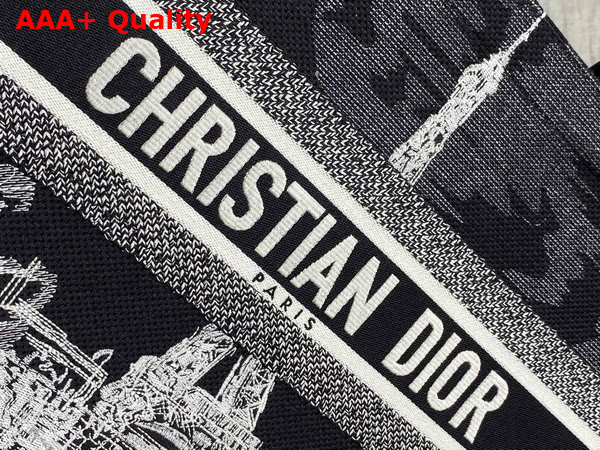 Dior Medium Dior Book Tote Black and White Paris Embroidery Replica