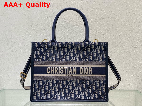Dior Medium Dior Book Tote Blue Dior Oblique Embroidery and Calfskin Replica