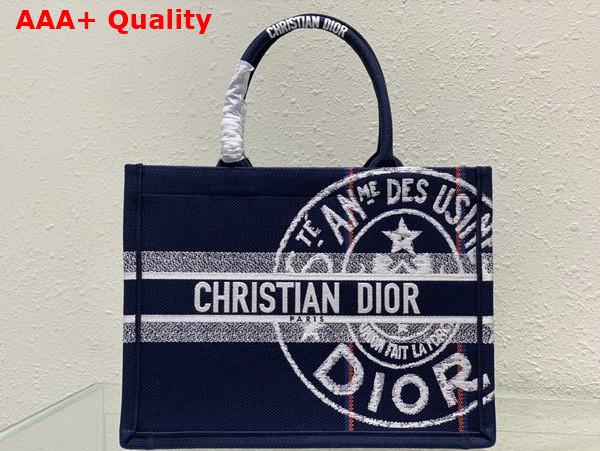 Dior Medium Dior Book Tote Blue Dior Union Embroidery Replica