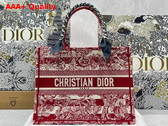 Dior Medium Dior Book Tote Burgundy Toile de Jouy Stripes Embroidery Replica