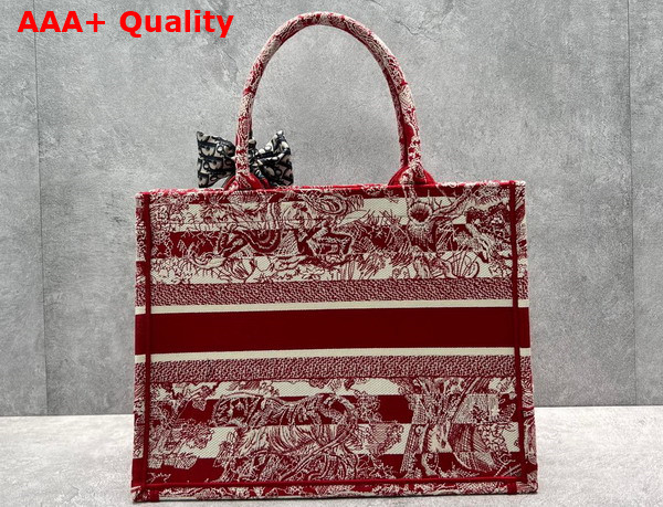 Dior Medium Dior Book Tote Burgundy Toile de Jouy Stripes Embroidery Replica