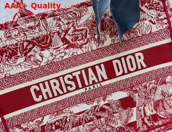 Dior Medium Dior Book Tote Burgundy Toile de Jouy Stripes Embroidery Replica
