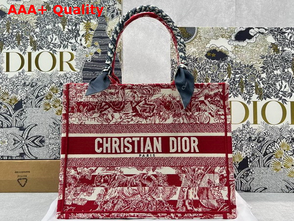 Dior Medium Dior Book Tote Burgundy Toile de Jouy Stripes Embroidery Replica