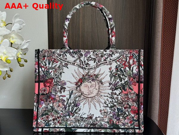 Dior Medium Dior Book Tote Ecru Multicolor Dior 4 Saisons Printemps Soleil Embroidery Replica