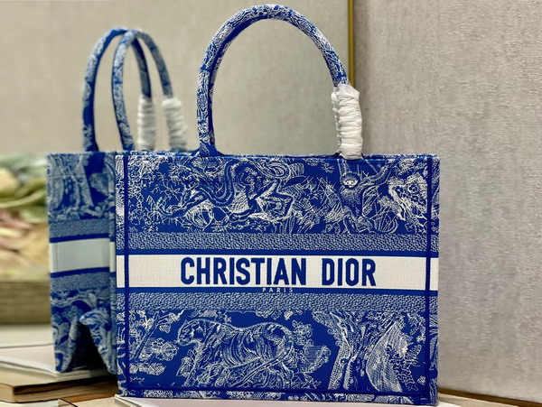 Dior Medium Dior Book Tote Fluorescent Blue Toile de Jouy Reverse Embroidery Replica