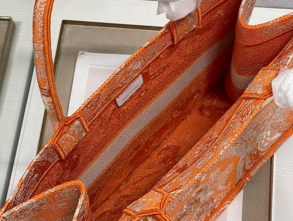 Dior Medium Dior Book Tote Fluorescent Orange Toile de Jouy Reverse Embroidery Replica