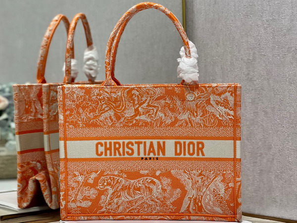 Dior Medium Dior Book Tote Fluorescent Orange Toile de Jouy Reverse Embroidery Replica